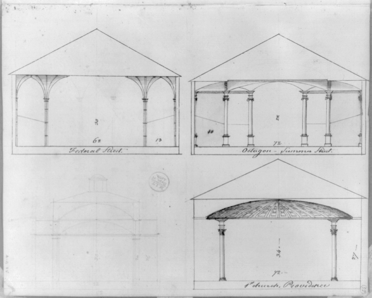 [Four churches. Sections], [between 1803 and 1827] — historic drawing