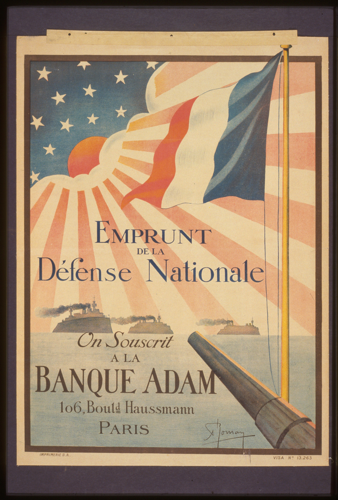 Emprunt de la Deacutefense Nationale. On souscrit agrave la Banque Adam, 1917 — vintage poster