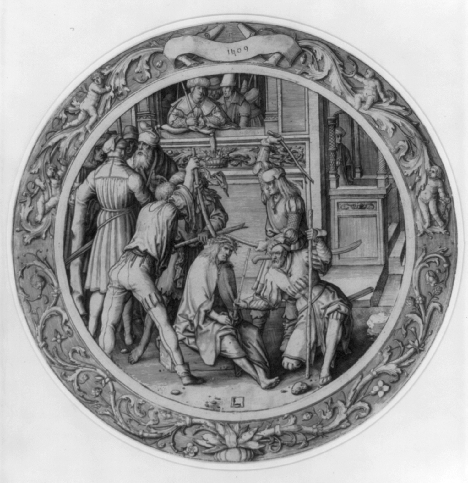 Christ crowned with thorns, 1509 — antique engraving