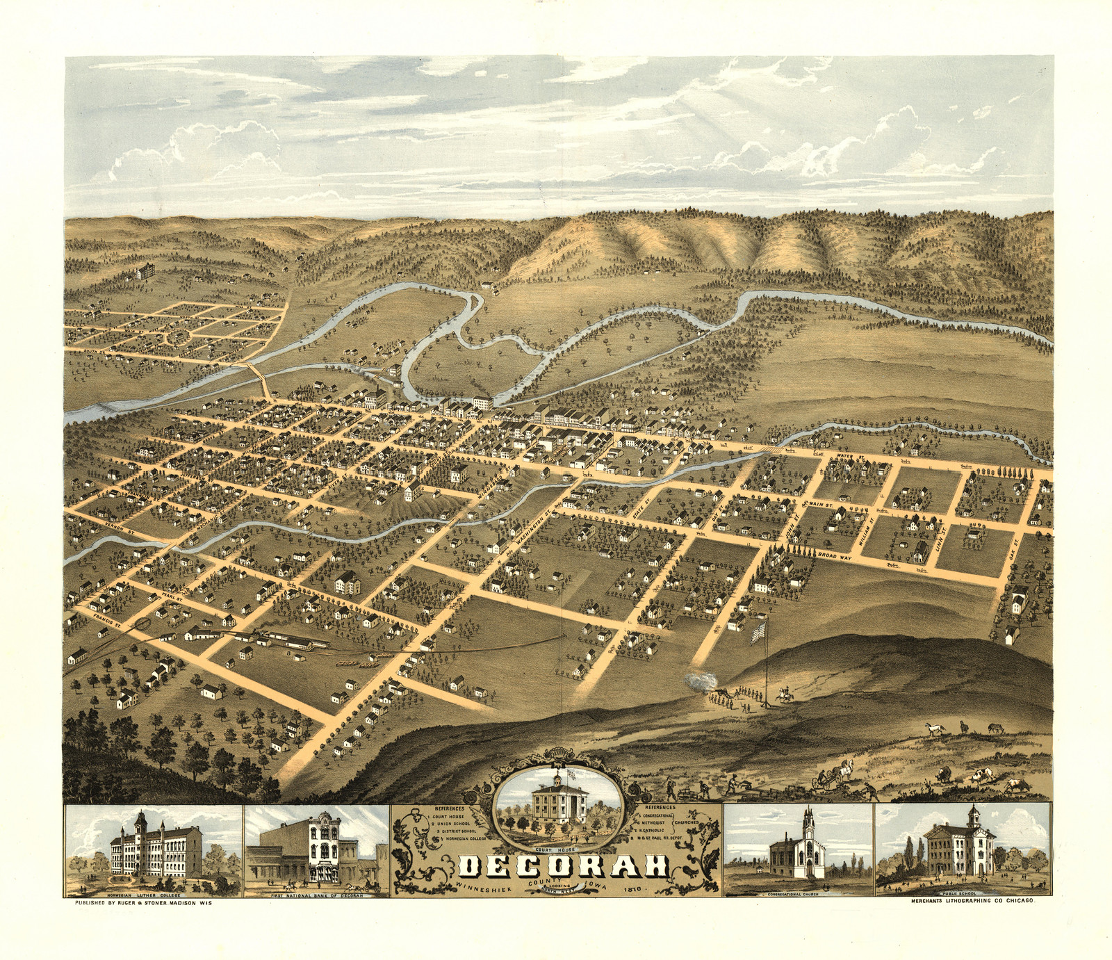 Decorah, Iowa, 1870, 1870 — antique map