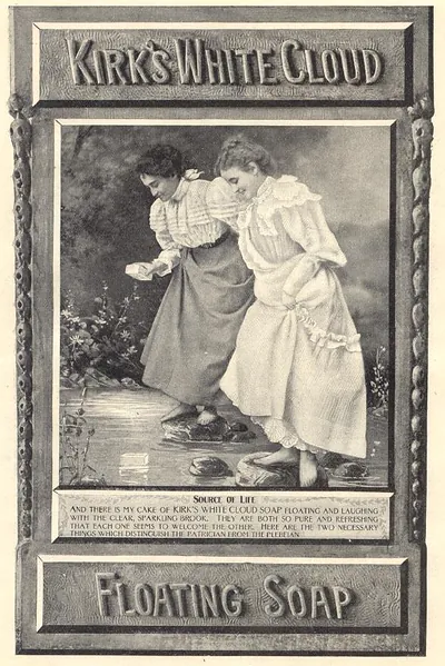 Kirk's White Cloud Floating Soap advertisement with two women