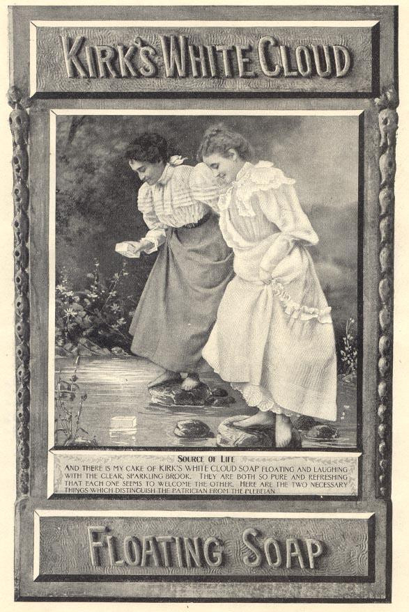 Kirk's White Cloud Floating Soap advertisement with two women — historic image