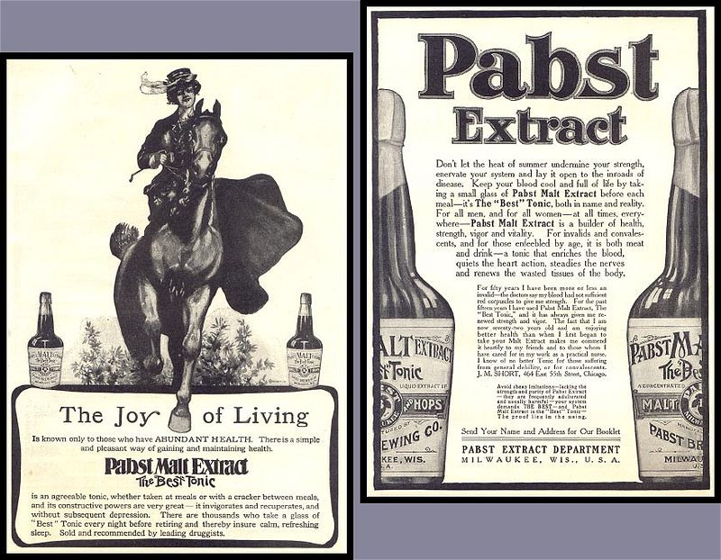 Pabst Malt Extract magazine advertisement with horseback rider — historic image