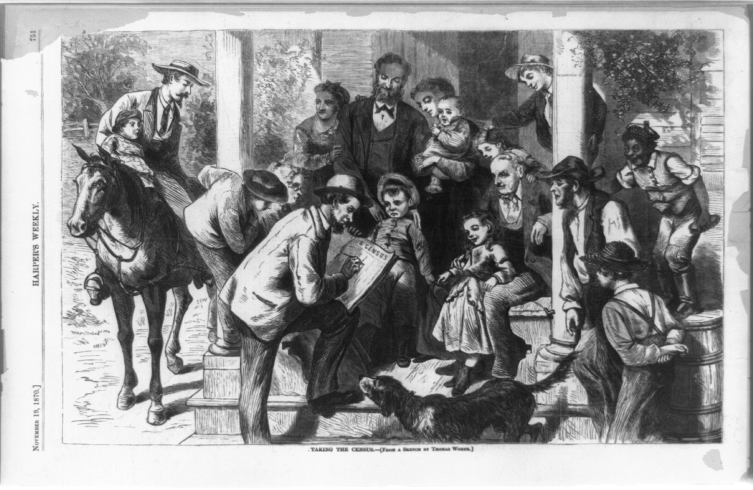 Taking the census / after sketch by Thomas Worth., 1870 — antique engraving