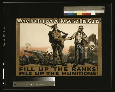 We're both needed to serve the guns! Fill up the ranks! Pile up the munitions! / printed by Chorley & Pickersgill Ltd., Leeds and London.