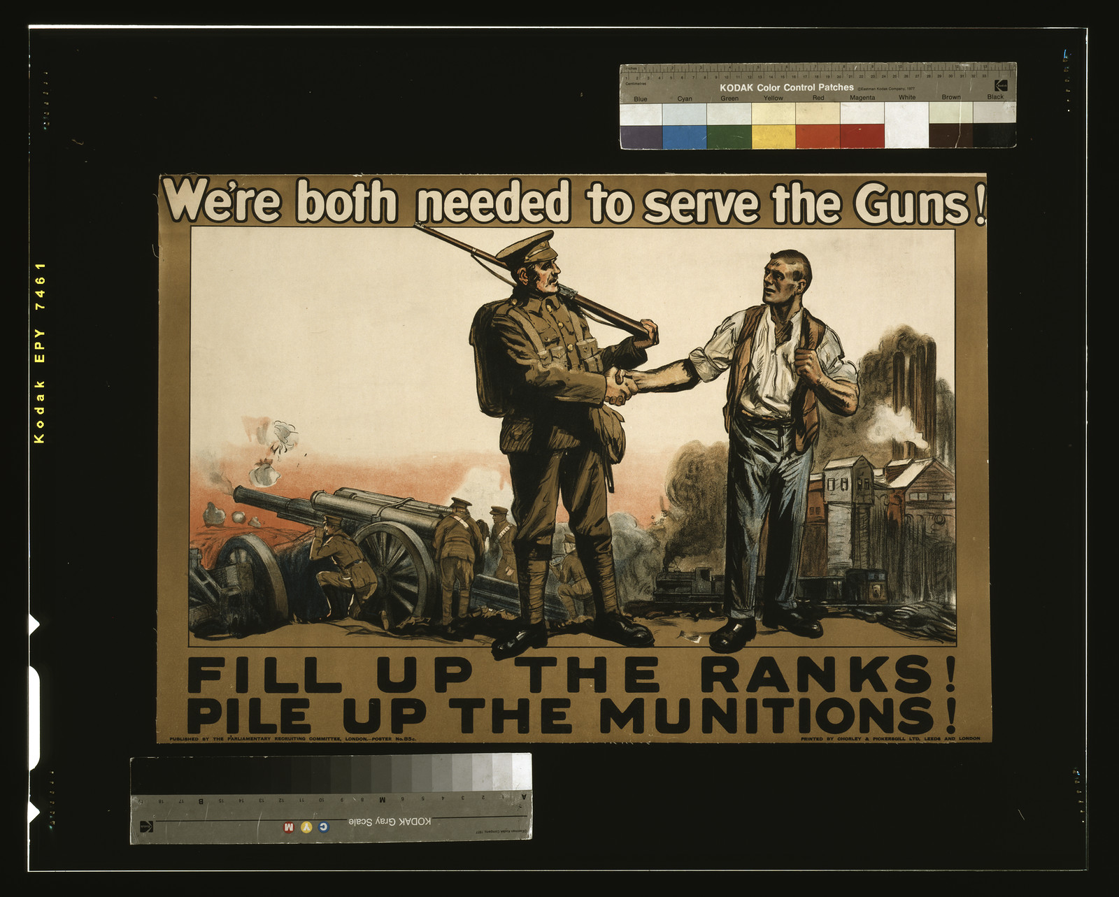 We're both needed to serve the guns! Fill up the ranks! Pile up the munitions! / printed by Chorley & Pickersgill Ltd., Leeds and London., London : Parliamentary Recruiting Committee, [1915] — vintage poster