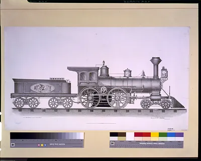 [Railroad engine] / W.J. Morgan & Co. lith., Cleveland, O. ; designed by A.J. Johnson, Cleveland, O.