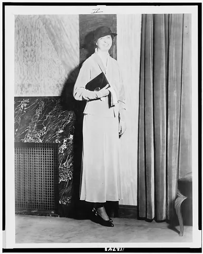 [Mrs. Franklin D. Roosevelt, full-length portrait, standing, facing slightly right, wearing inaugural gown]