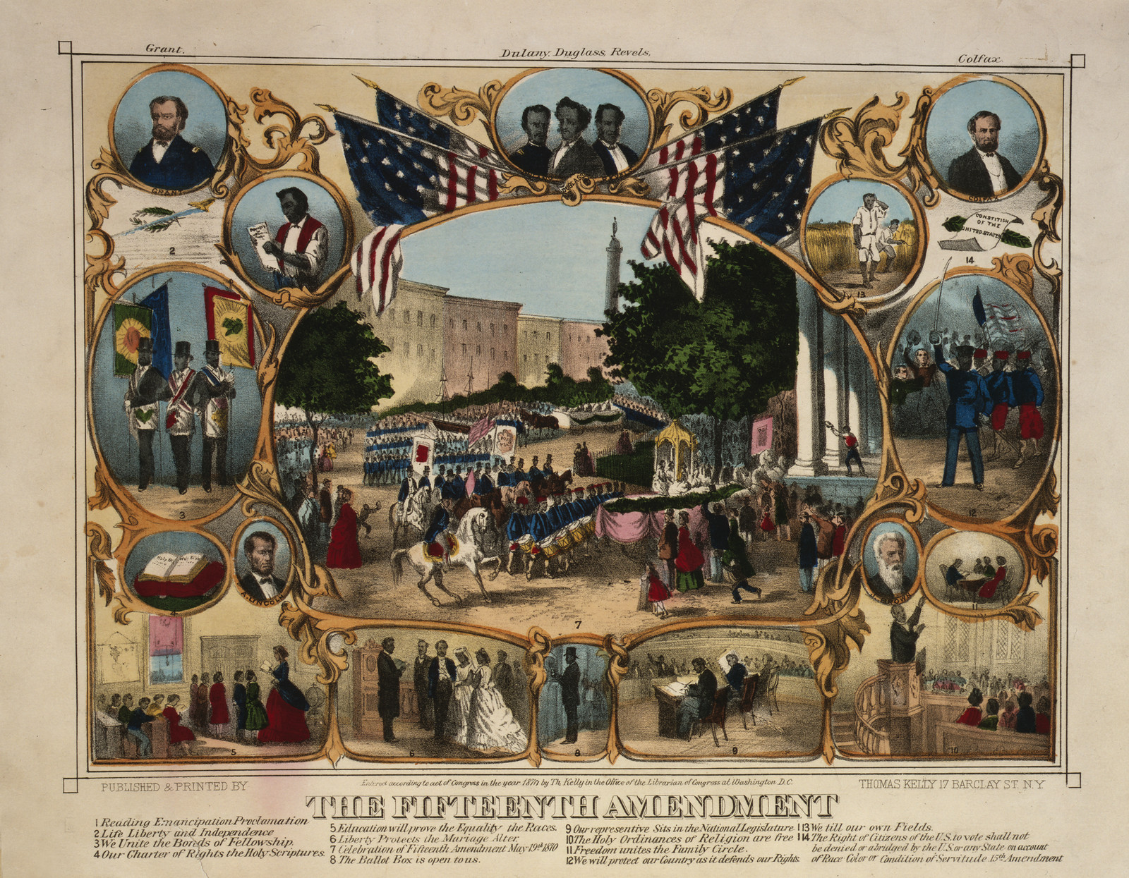 The Fifteenth Amendment, c. 1870 — antique lithograph