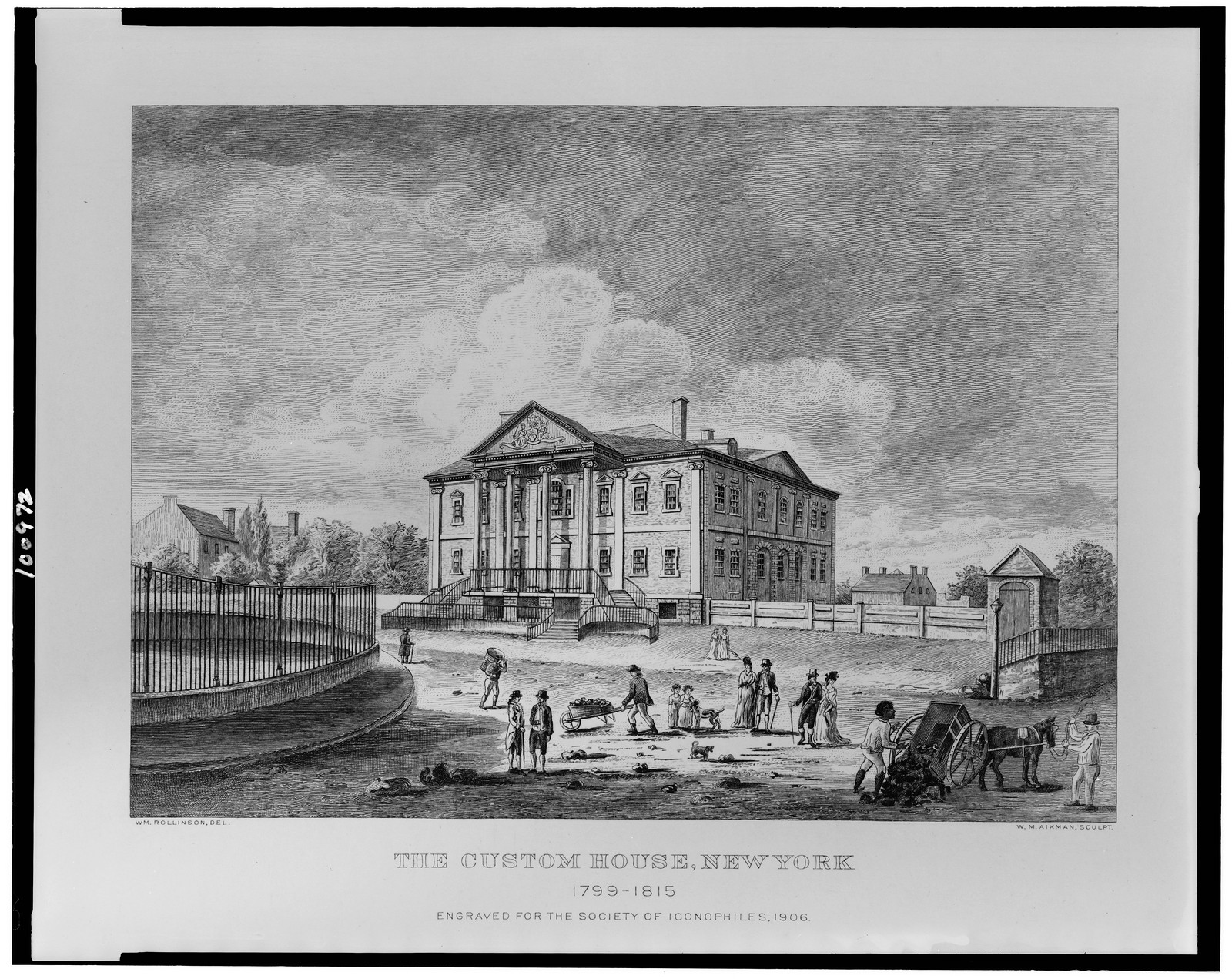The Custom House, New York, 1799-1815 / Wm. Rollinson, del. ; W.M. Aikman, sculpt., 1906 — antique engraving
