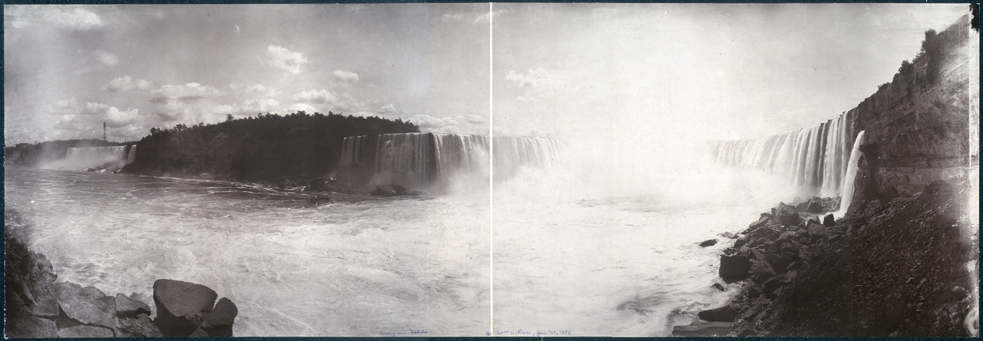 Panoramic black-and-white photograph of Niagara Falls — historic photograph