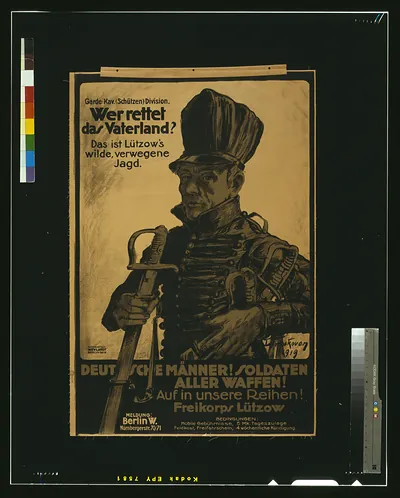 Wer rettet das Vaterland? Freikorps Lützow recruitment poster, 1919
