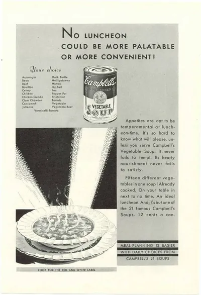 Campbell's Vegetable Soup advertisement, No Luncheon Could Be More Palatable