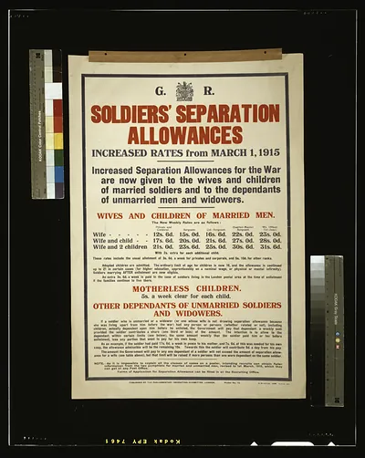 Soldiers' separation allowances. Increased rates from March 1, 1915 [...] / H. W. & V. Ld.