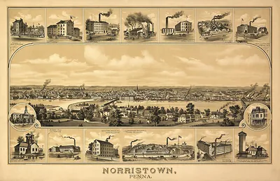 Norristown, Penna. bird's-eye view with mill vignettes