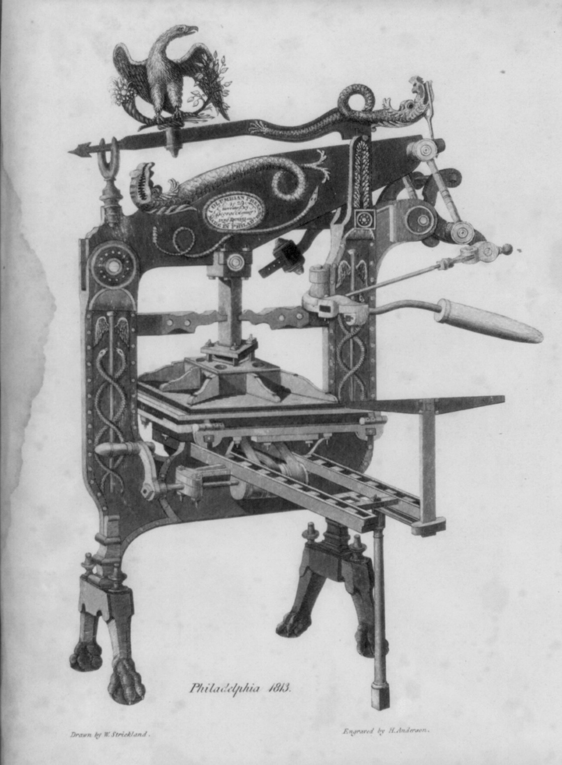 [Philadelphia 1813. Columbian Press, invented by George Clymer, 1813] — antique engraving