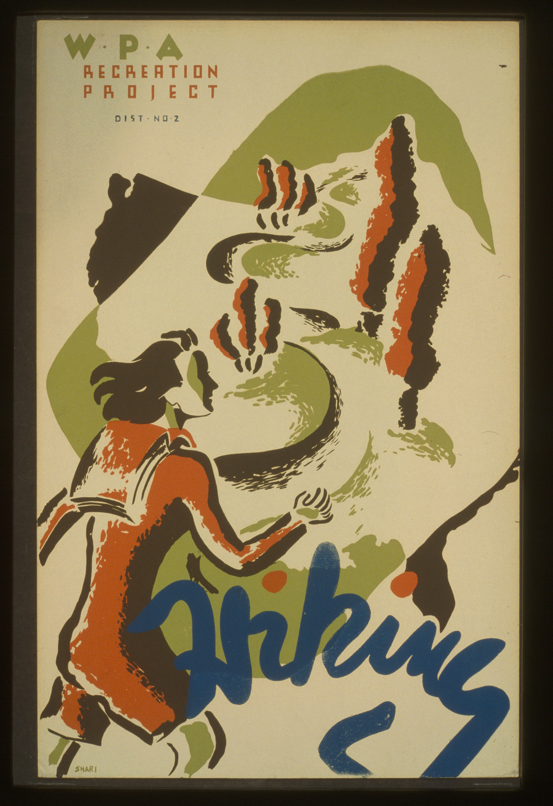 Hiking WPA recreation project--Dist. no. 2 / Shari., 1936 — vintage poster