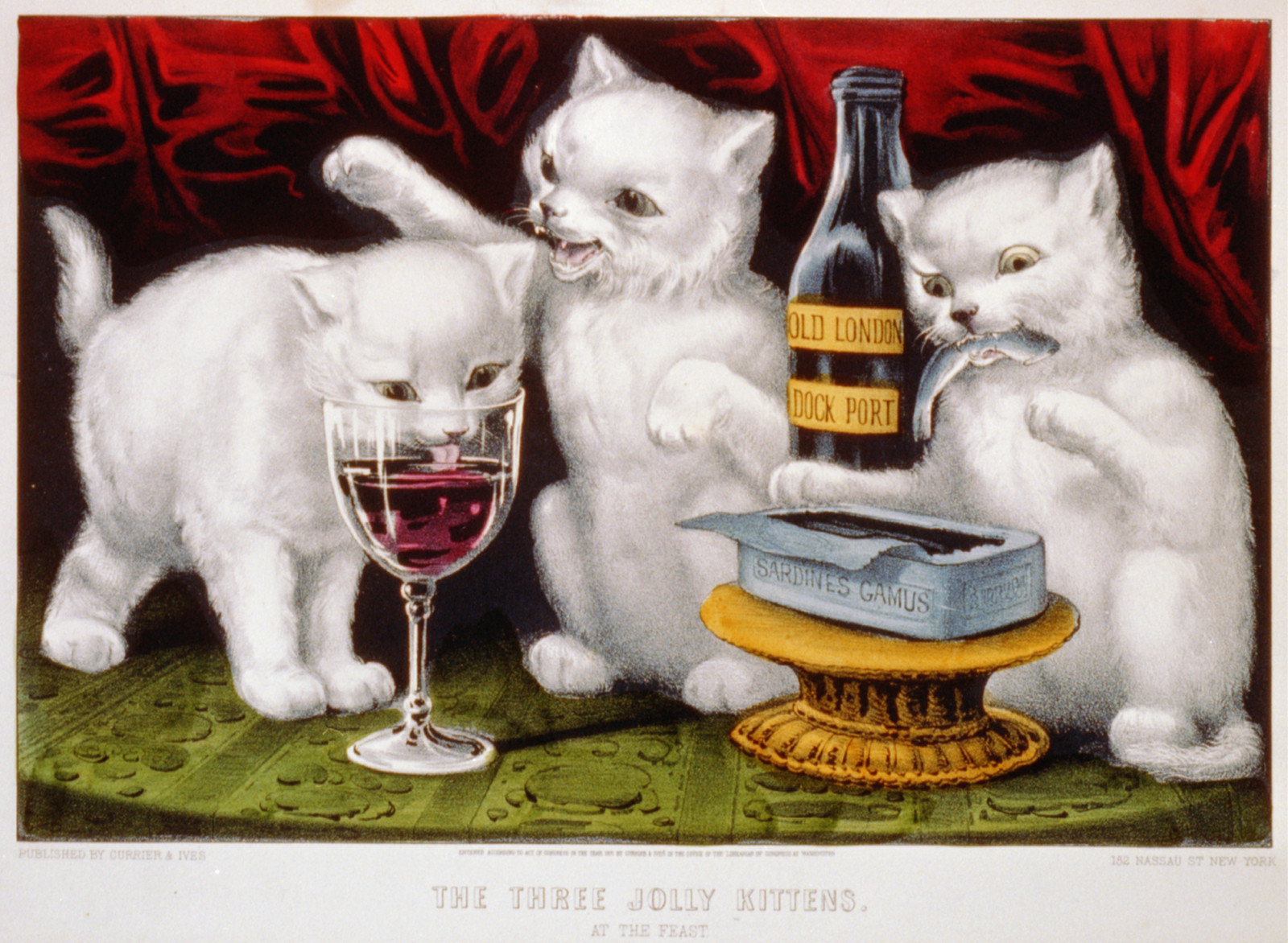 The three jolly kittens: at the feast, New York : Published by Currier & Ives, c1871. — antique lithograph