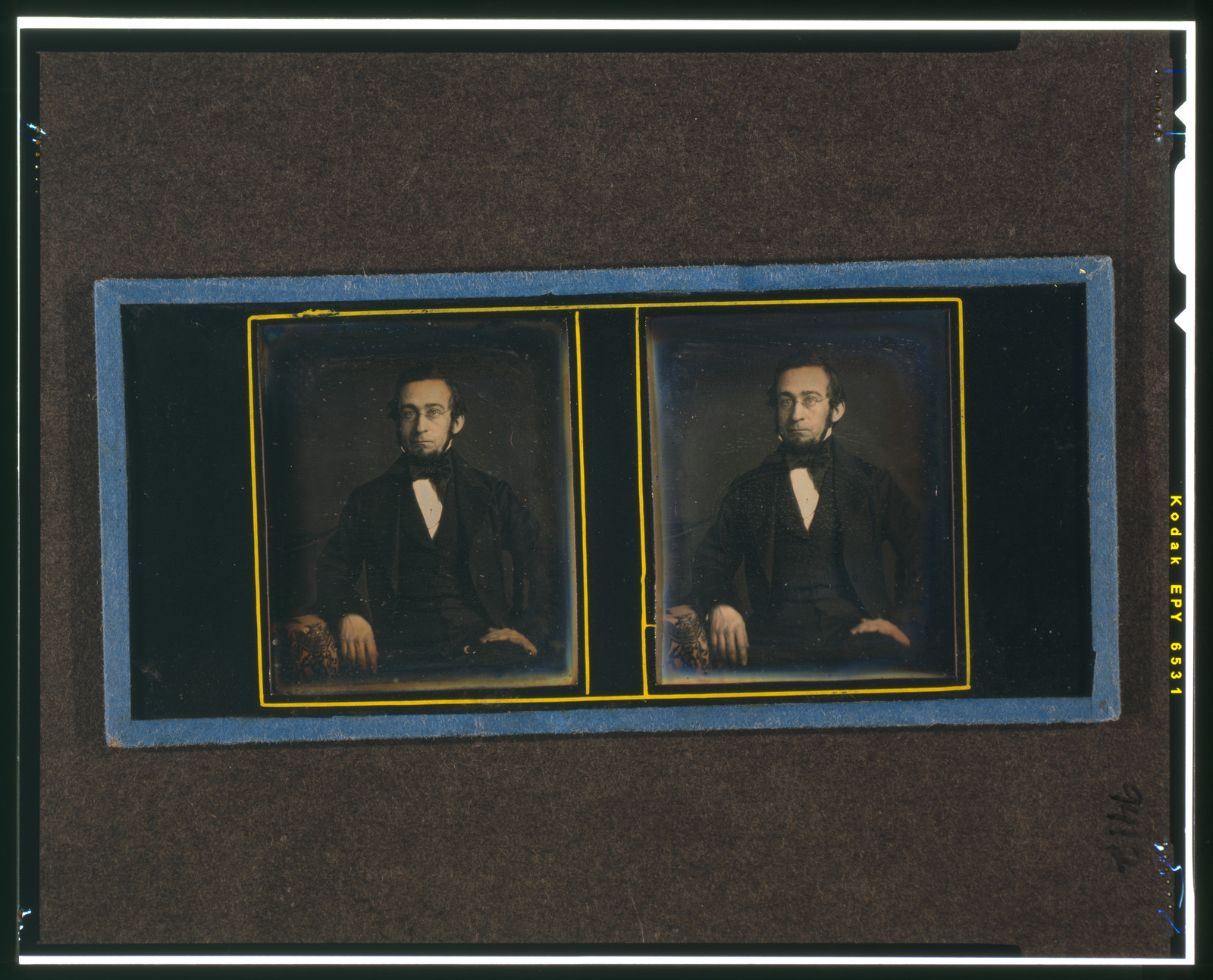 [Unidentified man, three-quarters length, seated, with arm resting on table with tablecloth], 1854 Apr. 24. — historic photograph