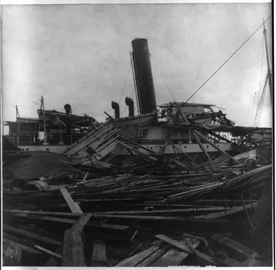 [Tex. - Galveston - wreckage of Spanish steamer at 20th St. Wharf after storm of Sept. 8, 1900]