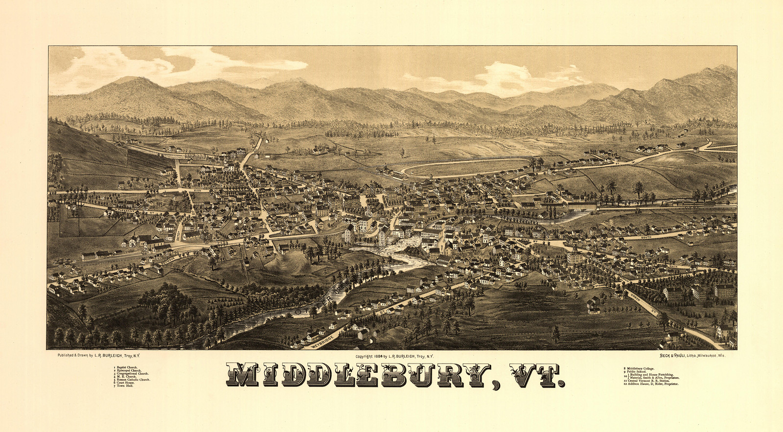 Middlebury, Vermont, 1886, 1886 — antique map