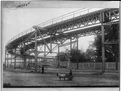 Elevated rail road, showing Angel's Curve" New York"