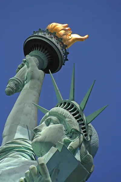 Statue of Liberty torch and head seen from below