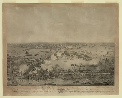 Engraved view of the battle of New Orleans, with Jackson's name