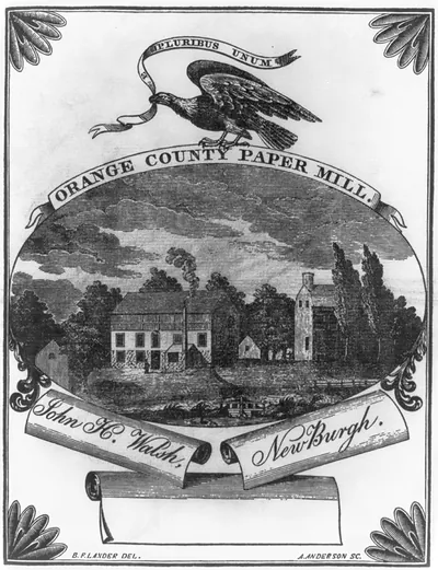 [Papermill trademarks, illus. for LCQJ Apr. 1968: exterior Orange Co...Newburgh [N.Y.]"]"