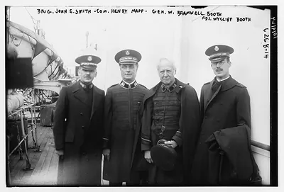 Brig. Gen. John E. Smith, Com. Henry Mapp, Gen. W. Bramwell Booth, & Adm. Wycliff Booth
