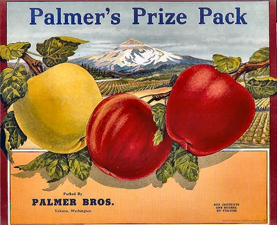 Palmer's Prize Pack apple crate label, Yakima, Washington