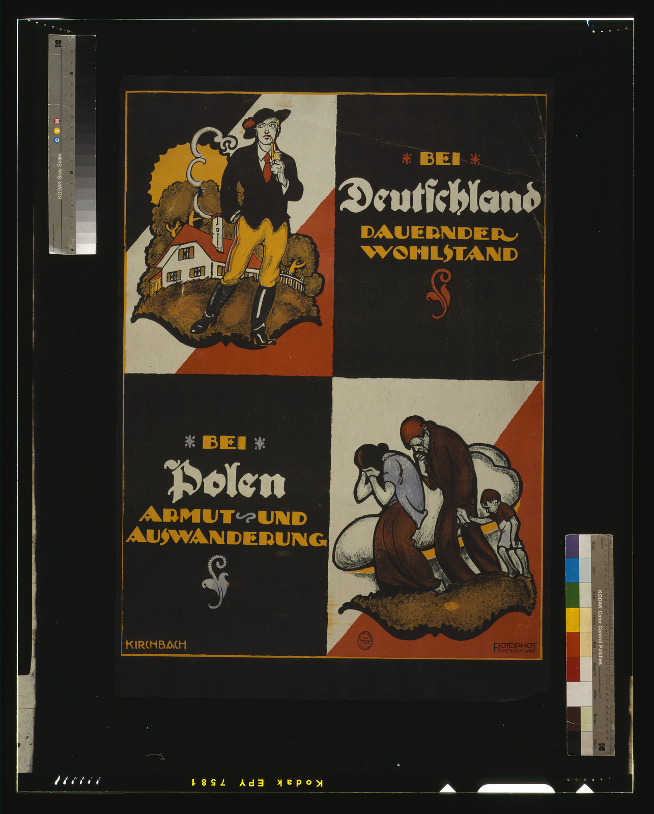 Bei Deutschland dauern der Wohlstand bei Polen Armut und Auswanderung, 1920 — vintage poster