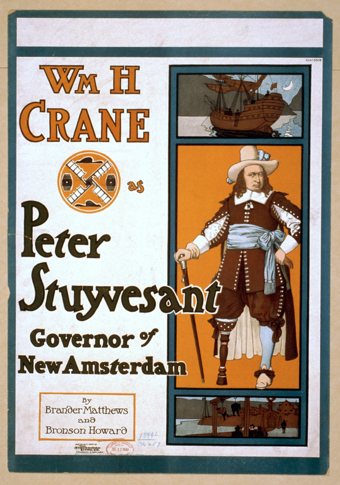 Wm H Crane as Peter Stuyvesant theatre poster — vintage poster