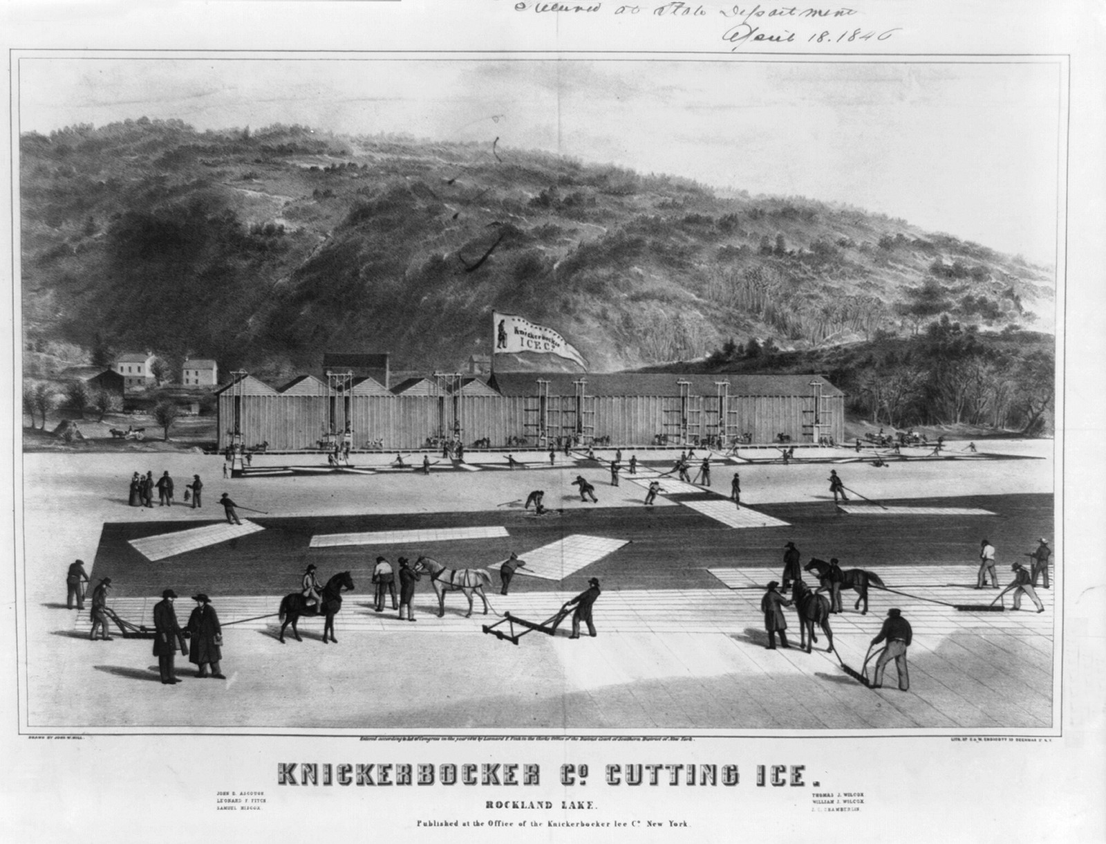 Knickerbocker Co. cutting ice. Rockland Lake, c1846 Mar. 27. — historic print