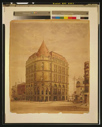 [Cotton Exchange Building (New York, N.Y.). Front. Perspective projection. Rendering] / Hughson Hawley, pinx.