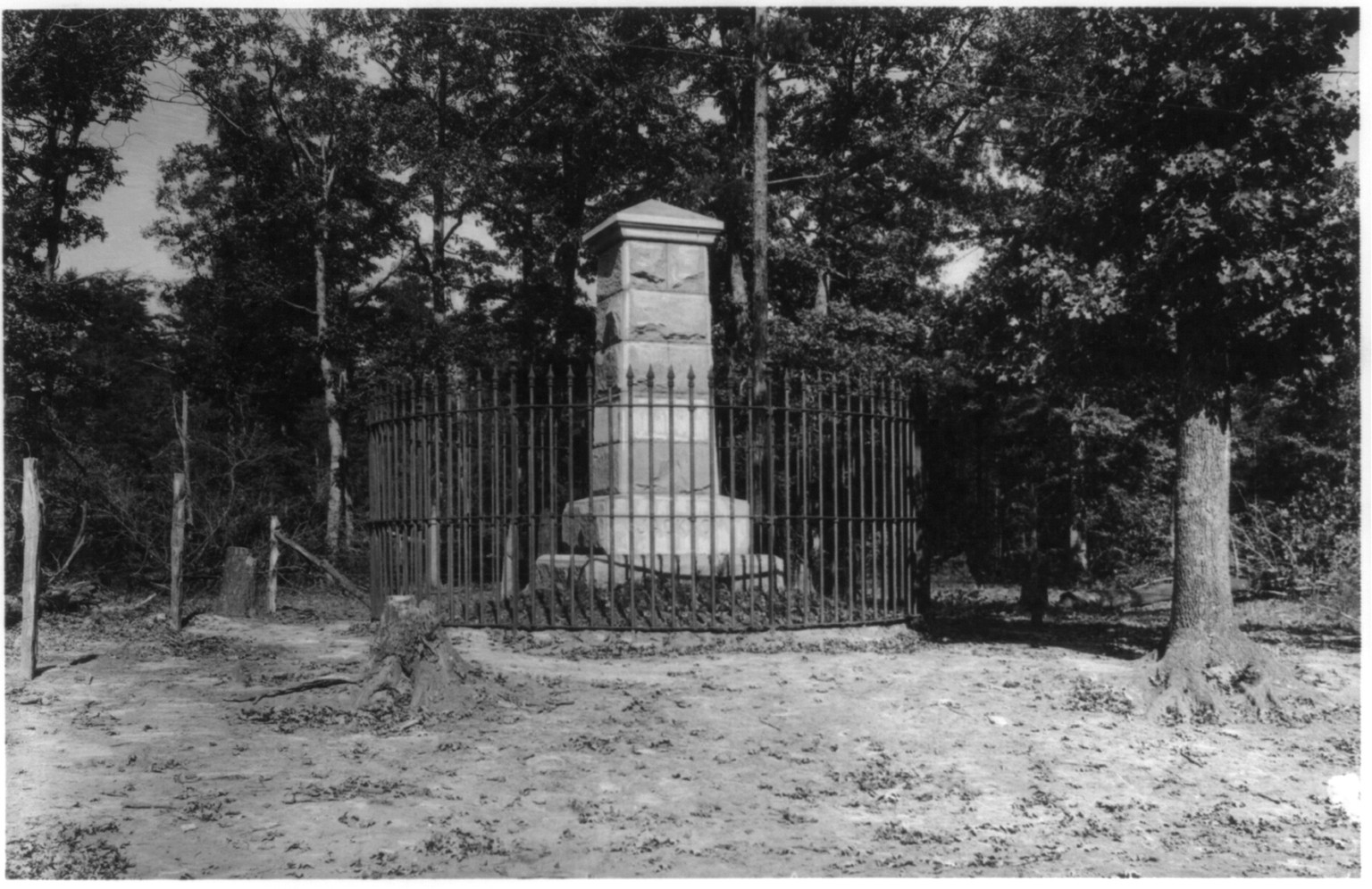 Monument marking the place where Stonewall Jackson was killed on May 2, 1863. Wilderness, Va., [no date recorded on caption card] — historic photograph
