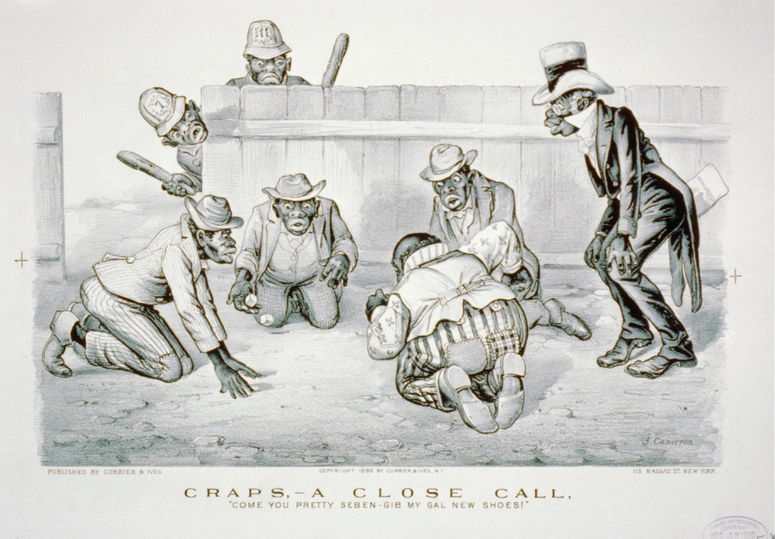 Craps-a close call: Come you pretty Seben-Gib my gal new shoes!"", [New York] : Currier & Ives, 1890. — antique lithograph