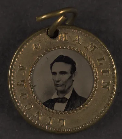 Lincoln and Hamlin campaign medal with tintype portrait