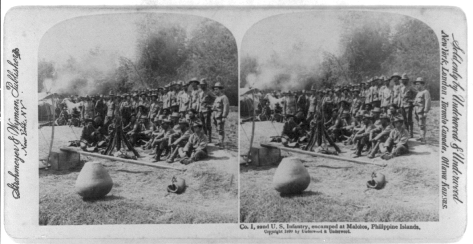 Co. I, 22nd U.S. Infantry, encamped at Malolos, Philippine Islands, c1899. — historic photograph