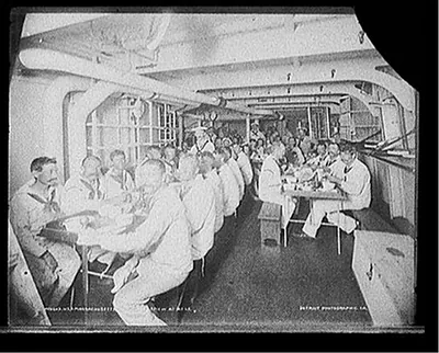 U.S.S. Massachusetts, crew at mess