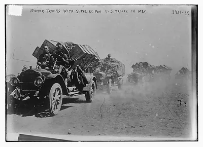 Motor trucks with supplies for U.S. troops in Mexico