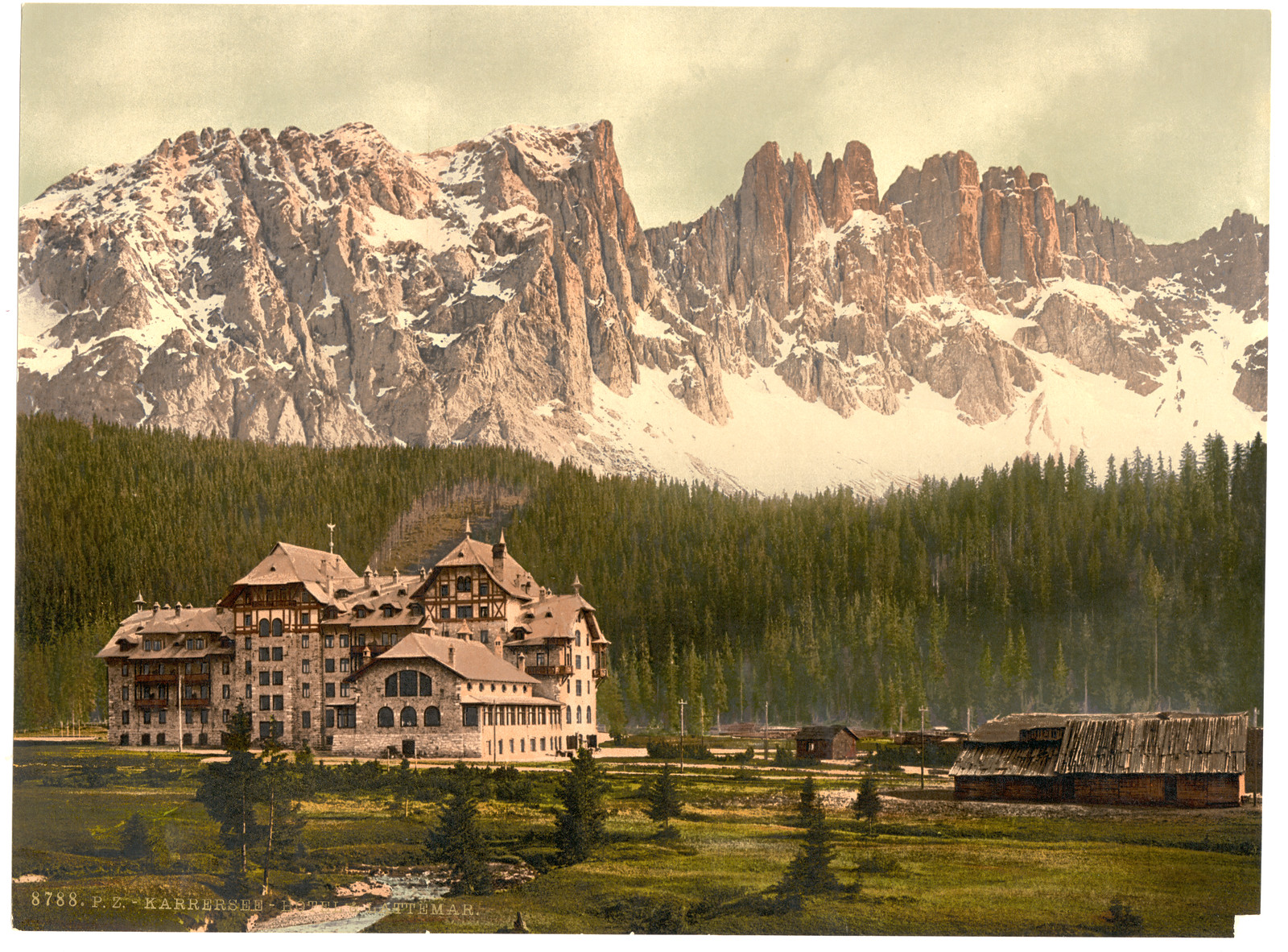 Karersee Hotel and Lattemar Tyrol Austro-Hungary, [between ca. 1890 and ca. 1900]. — historic print