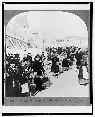 Attending market in winter, Moscow, Russia