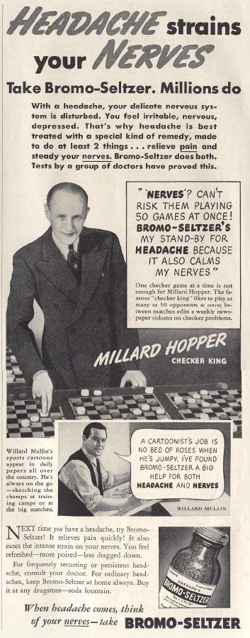 Bromo-Seltzer advertisement: Headache strains your nerves — historic image