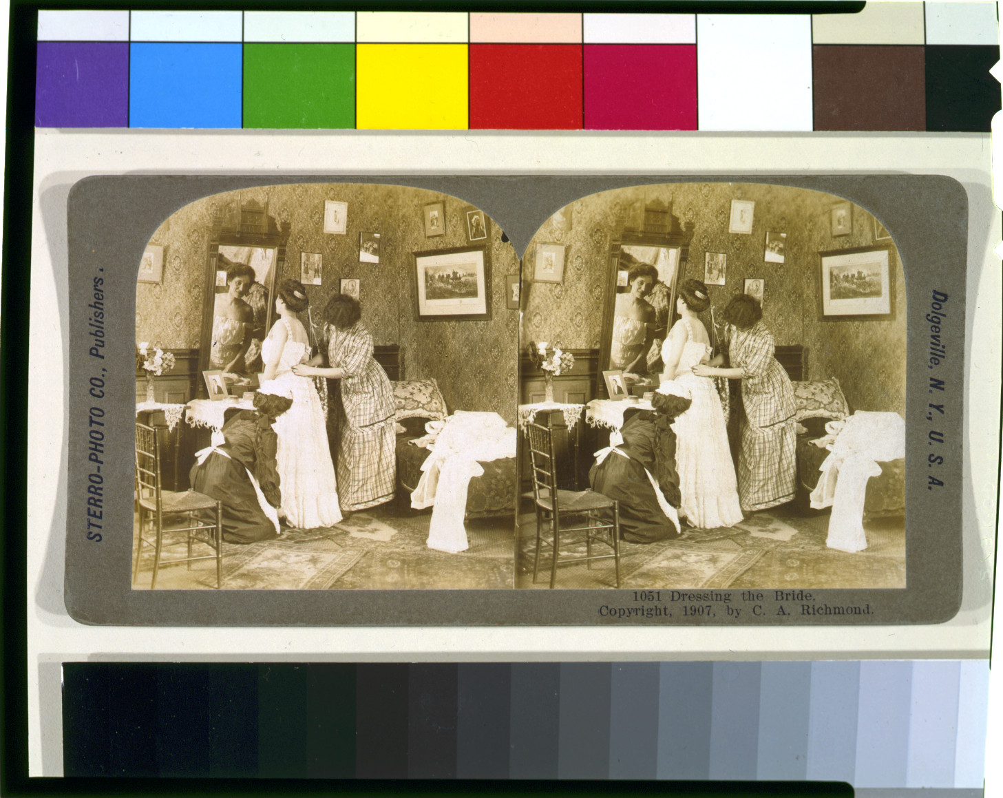 Dressing the bride, Dolgeville, N.Y., U.S.A. : Sterro-Photo Co., publishers, c1907. — historic photograph