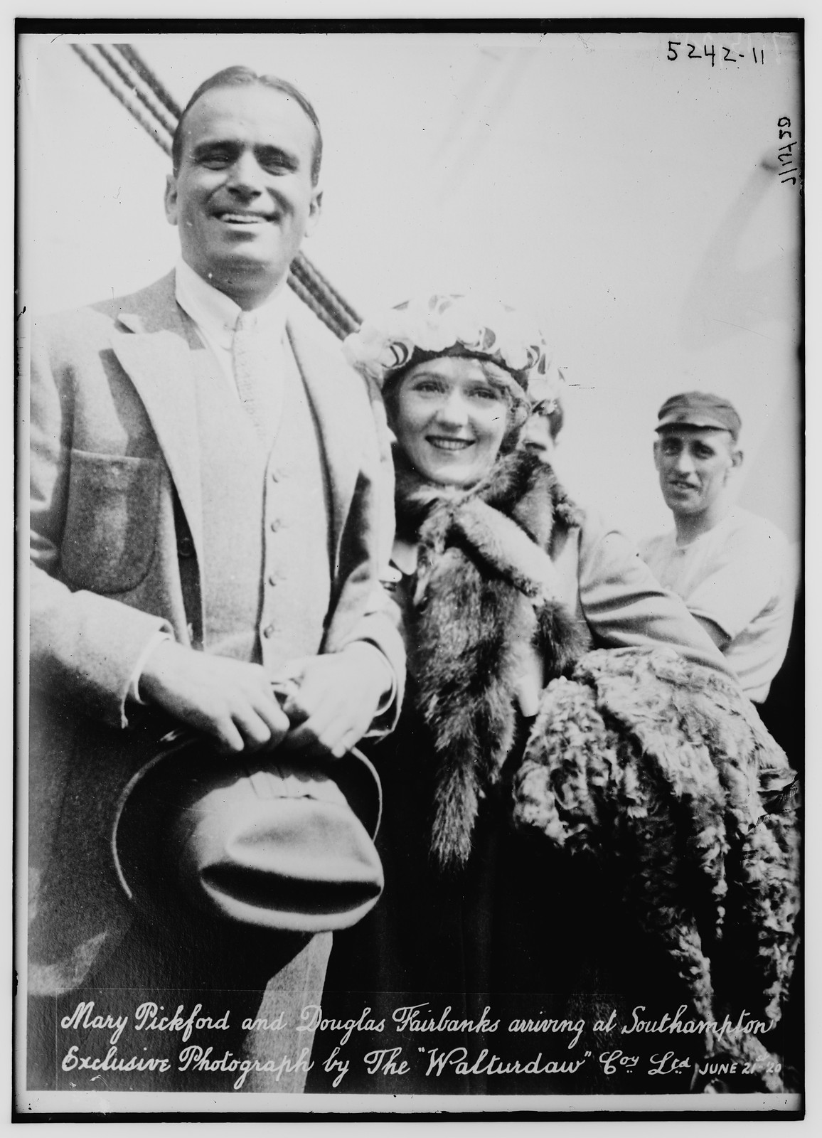 Mary Pickford & Doug Fairbanks arrive Southhampton, n/a — historic photograph