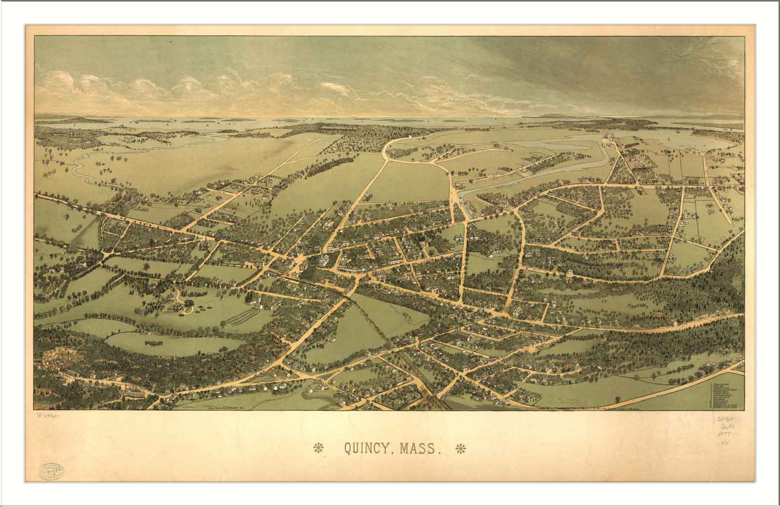 Bird's-eye panoramic view of Quincy, Mass. — historic image