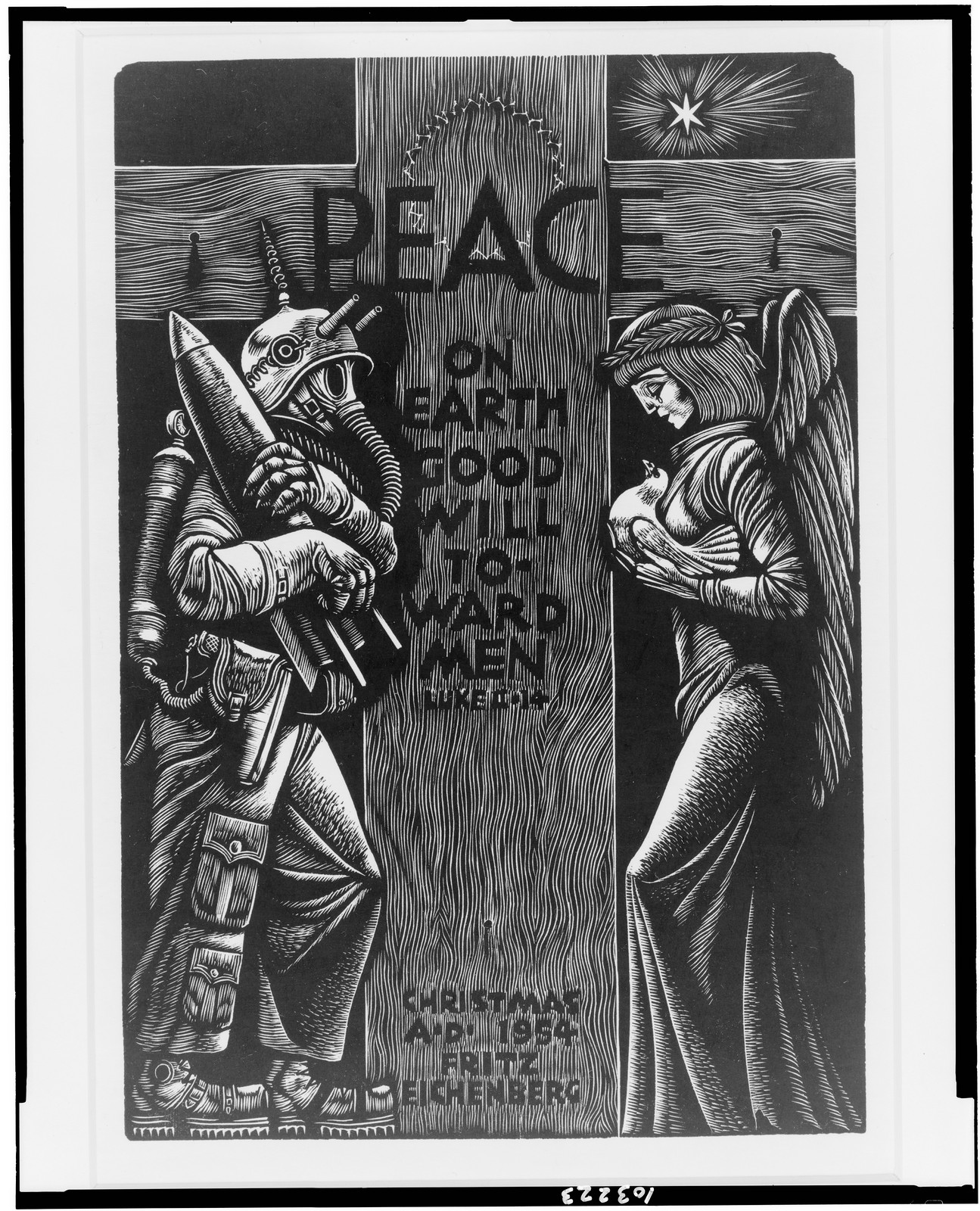 [Peace on earth, good will toward men, Luke II:14, Christmas A.D. 1954] / Fritz Eichenberg., 1954 — antique engraving