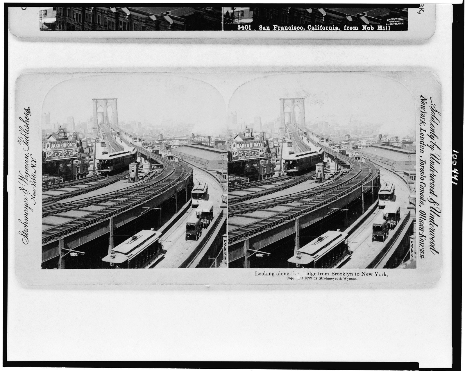 Looking along the bridge from Brooklyn to New York, New York, N.Y. : Strohmeyer & Wyman, publishers, c1899. — historic photograph