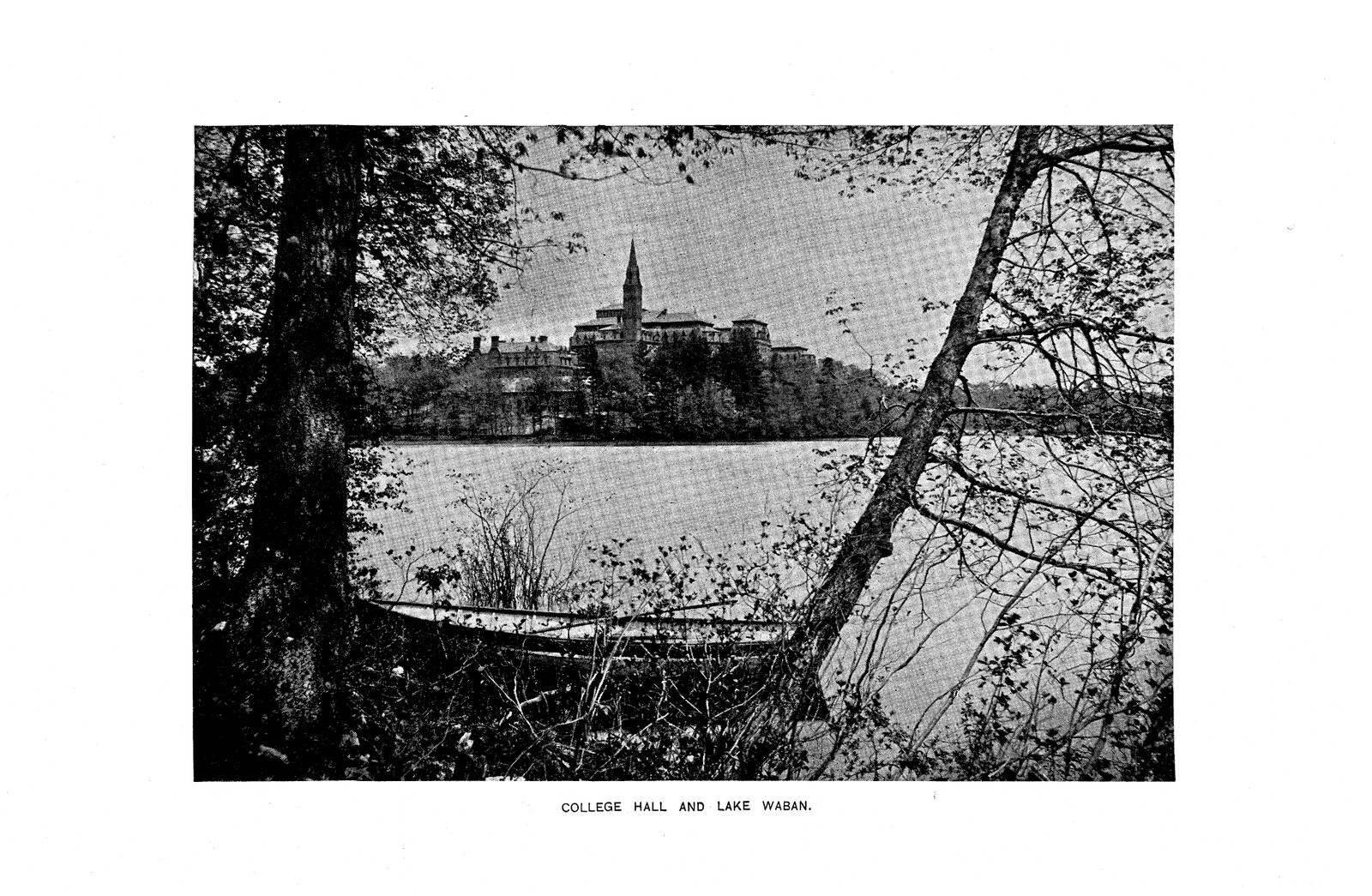 College Hall and Lake Waban — antique map